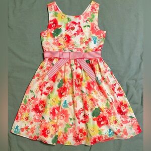 Rare Editions Floral Dress with Pink and Red Bow